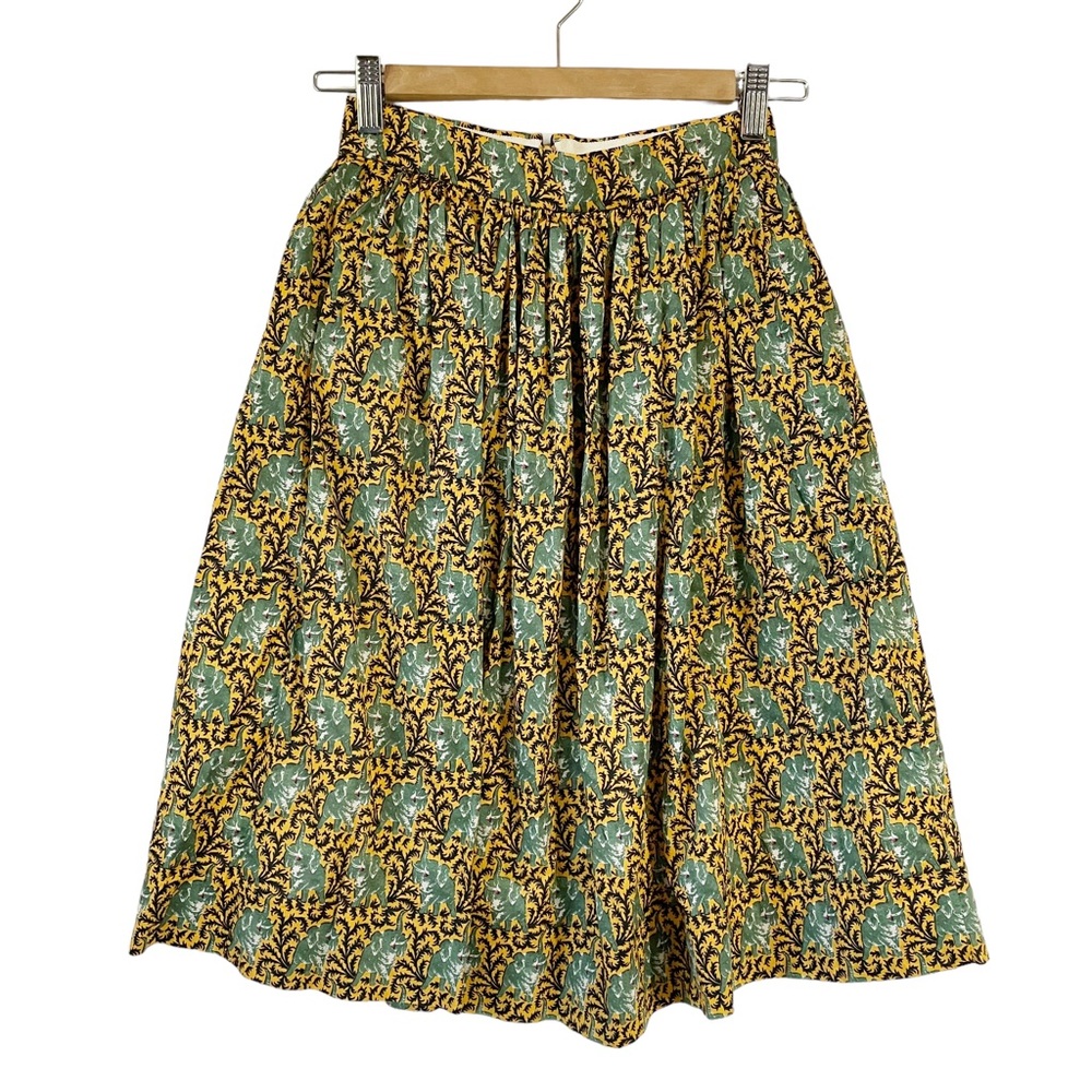 J. Crew A-Line Skirt in Green and Gold Pattern